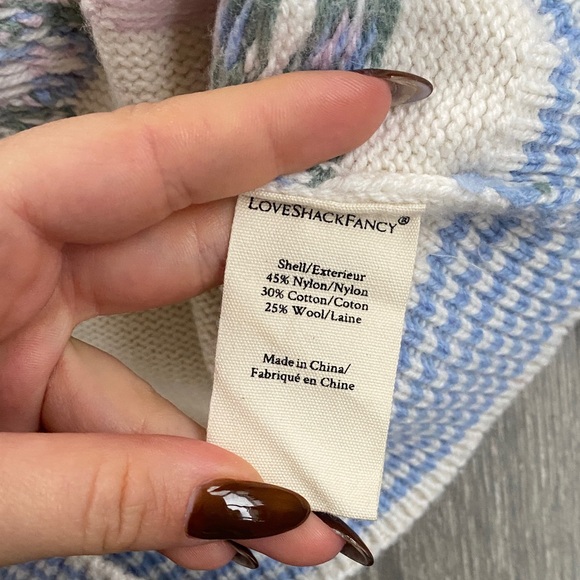 LoveShackFancy - Cream Sweater w/ Blue Floral & Bow Embroidered Detail - Size XS - Picture 6 of 8